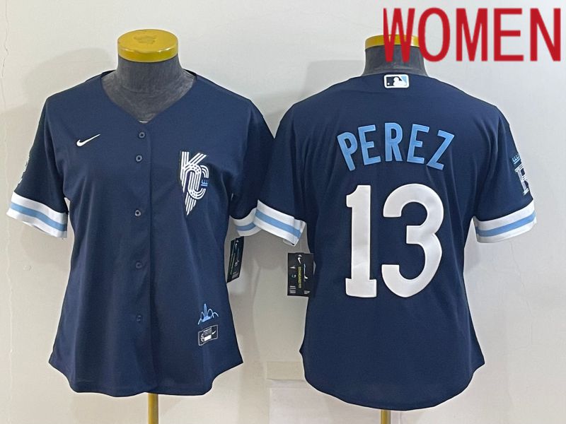 Women Kansas City Royals 13 Perez Blue Game Nike 2022 MLB Jerseys